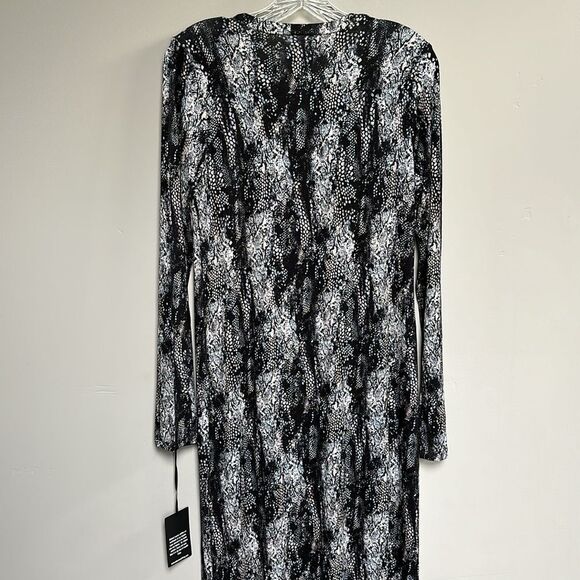 NWT Michael Lauren Rivera Long Sleeve V Neck Midi 3/4 Length Side Slit Dress M - Picture 9 of 12